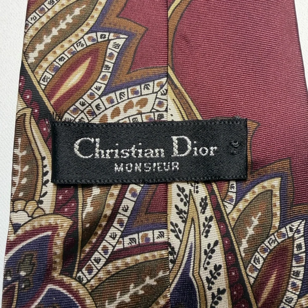 Christian Dior Monsieur Burgundy Maroon‎ Paisley Print All Silk Neck